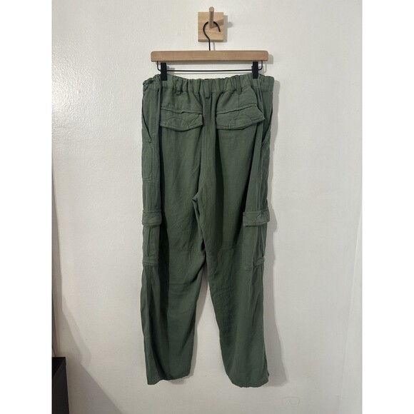 Anthropologie Pilcro Linen Blend Green Cargo Utility Pull On Pants Med Wide Leg - Picture 7 of 11